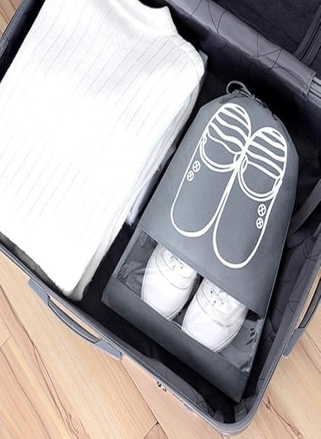 QUEBERS Waterproof Shoe Storage Bags - Dustproof Drawstring Shoe Organizers with Transparent Window, Portable Travel Shoe Pouches (5 Pack, Grey) - Image 3
